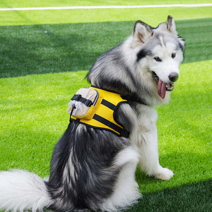 Size S Black and Yellow Ultimate Dog Harness Vest with Backpack - Padded, Reflective & Adjustable for Medium Sized Dogs.