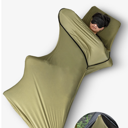 Khaki Ultra-Stretch Sleeping Bag Liner - Portable & Lightweight Envelope Sleep Sack for Camping & Travel.