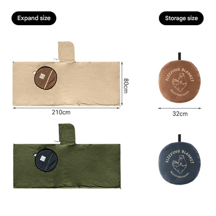 Green Cozy 4-in-1 Wearable Fleece Poncho Sleeping Bag - Multifunctional Camping Blanket with Detachable Hood.