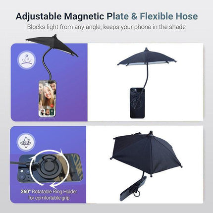 Pink Magnetic Phone Umbrella Sun Shade - Clear Outdoor Screen Visor, Anti-Glare Mini Parasol for iPhone.