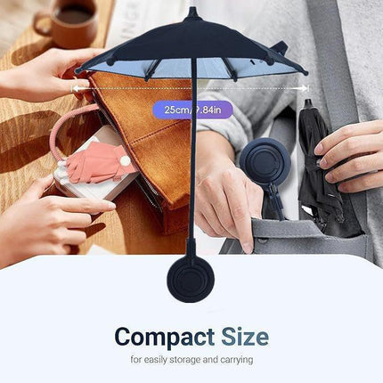 Blue Magnetic Phone Umbrella Sun Shade - Clear Outdoor Screen Visor, Anti-Glare Mini Parasol for iPhone.