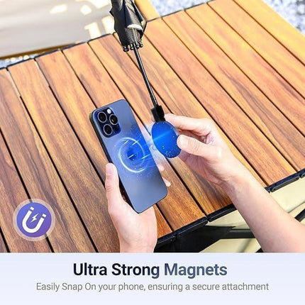 Blue Magnetic Phone Umbrella Sun Shade - Clear Outdoor Screen Visor, Anti-Glare Mini Parasol for iPhone.