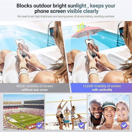 Yellow Magnetic Phone Umbrella Sun Shade - Clear Outdoor Screen Visor, Anti-Glare Mini Parasol for iPhone.