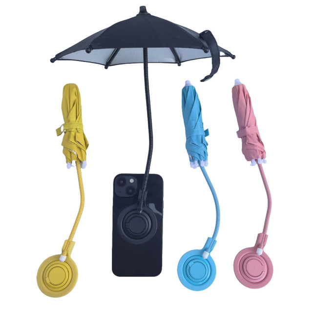 Black Magnetic Phone Umbrella Sun Shade - Clear Outdoor Screen Visor, Anti-Glare Mini Parasol for iPhone.