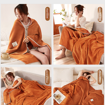 200*230CM Orange Ultra-Soft Dual-Sided Waffle & Plush Fleece Blanket - Large Cozy Throw for Bed & Sofa.