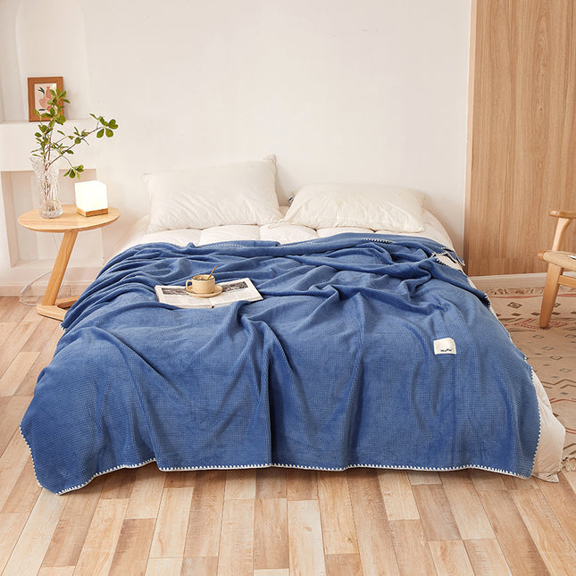 200*230CM Blue Ultra-Soft Dual-Sided Waffle & Plush Fleece Blanket - Large Cozy Throw for Bed & Sofa.