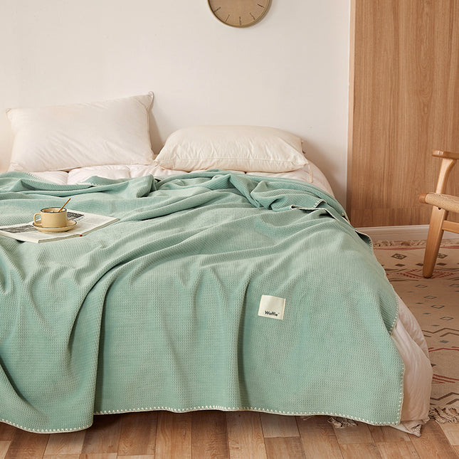 200*230CM Green Ultra-Soft Dual-Sided Waffle & Plush Fleece Blanket - Large Cozy Throw for Bed & Sofa.