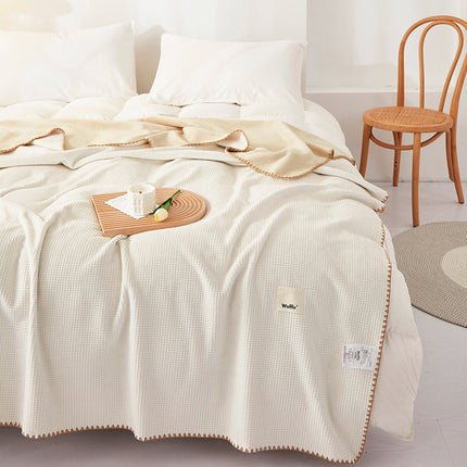 200*230CM Milky White Ultra-Soft Dual-Sided Waffle & Plush Fleece Blanket - Large Cozy Throw for Bed & Sofa.