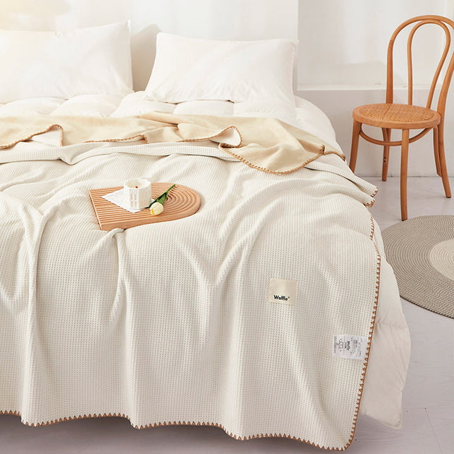 200*230CM Milky White Ultra-Soft Dual-Sided Waffle & Plush Fleece Blanket - Large Cozy Throw for Bed & Sofa.
