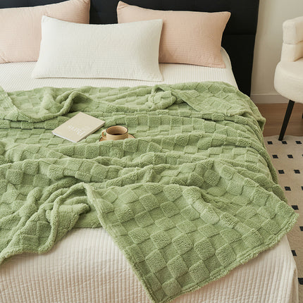 200*230CM Light Green Ultra-Soft Waffle Textured Plush Fleece Blanket - Large Cozy All-Season Throw for Bed & Sofa.