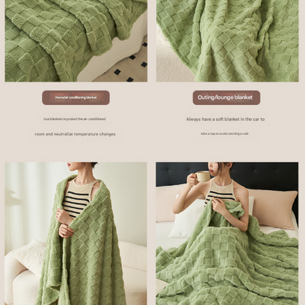 200*230CM Light Green Ultra-Soft Waffle Textured Plush Fleece Blanket - Large Cozy All-Season Throw for Bed & Sofa.