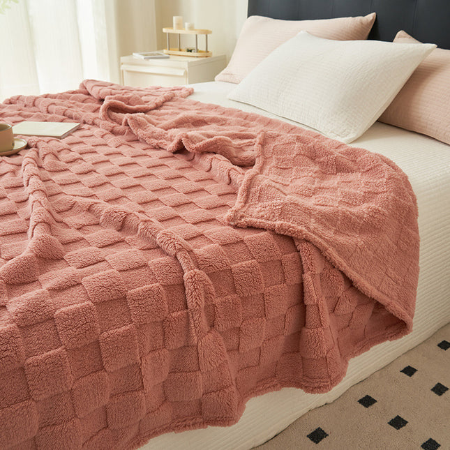 200*230CM Pink Ultra-Soft Waffle Textured Plush Fleece Blanket - Large Cozy All-Season Throw for Bed & Sofa.