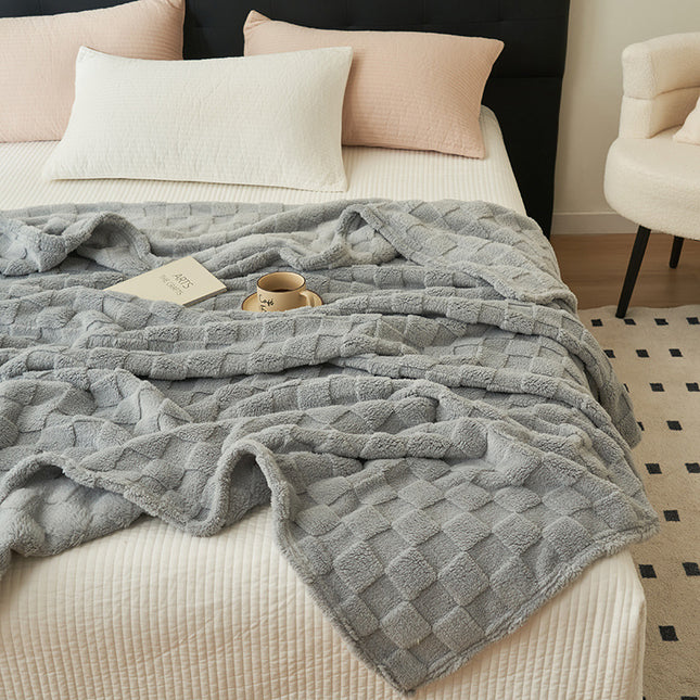 200*230CM Grey Ultra-Soft Waffle Textured Plush Fleece Blanket - Large Cozy All-Season Throw for Bed & Sofa.