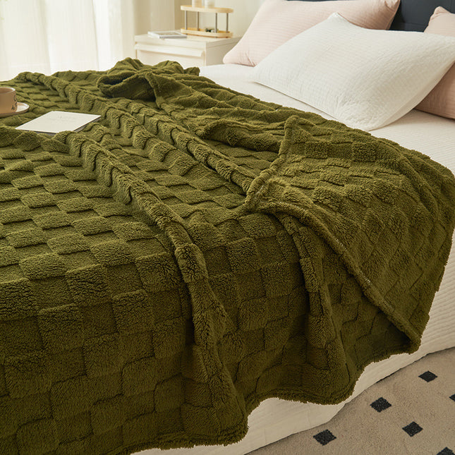 200*230CM Dark Green Ultra-Soft Waffle Textured Plush Fleece Blanket - Large Cozy All-Season Throw for Bed & Sofa.