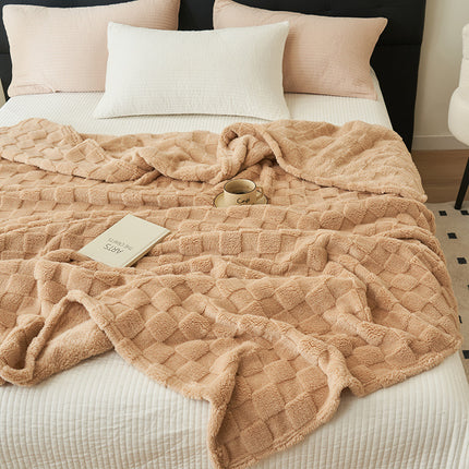 200*230CM Khaki Ultra-Soft Waffle Textured Plush Fleece Blanket - Large Cozy All-Season Throw for Bed & Sofa.