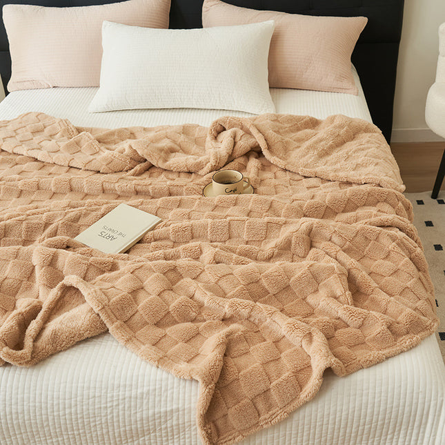 200*230CM Khaki Ultra-Soft Waffle Textured Plush Fleece Blanket - Large Cozy All-Season Throw for Bed & Sofa.