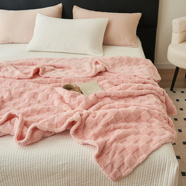 200*230CM Light Pink Ultra-Soft Waffle Textured Plush Fleece Blanket - Large Cozy All-Season Throw for Bed & Sofa.