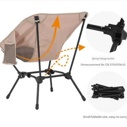Black Lightweight Portable Camping Chair - Adjustable Height Folding Moon Chair with Breathable Mesh & Carry Bag for Outdoor, Beach, Fishing.
