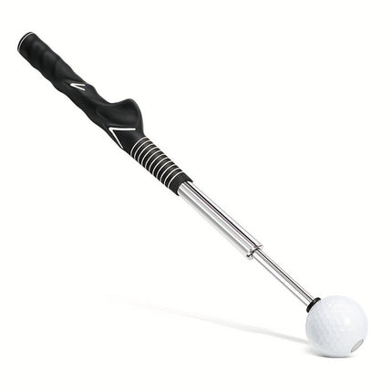 Black Pro Golf Swing Trainer - Extendable with Audible Click & Corrective Grip Aid.