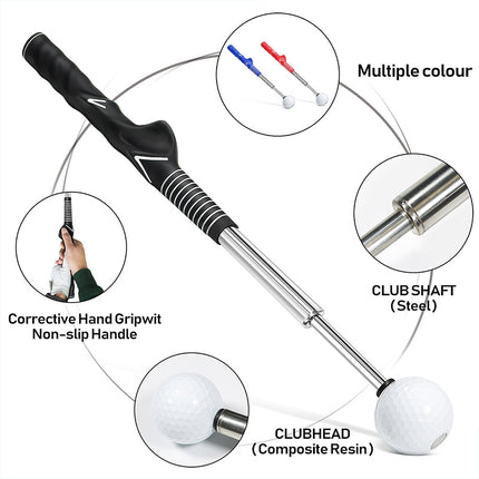 Dark Blue Pro Golf Swing Trainer - Extendable with Audible Click & Corrective Grip Aid.