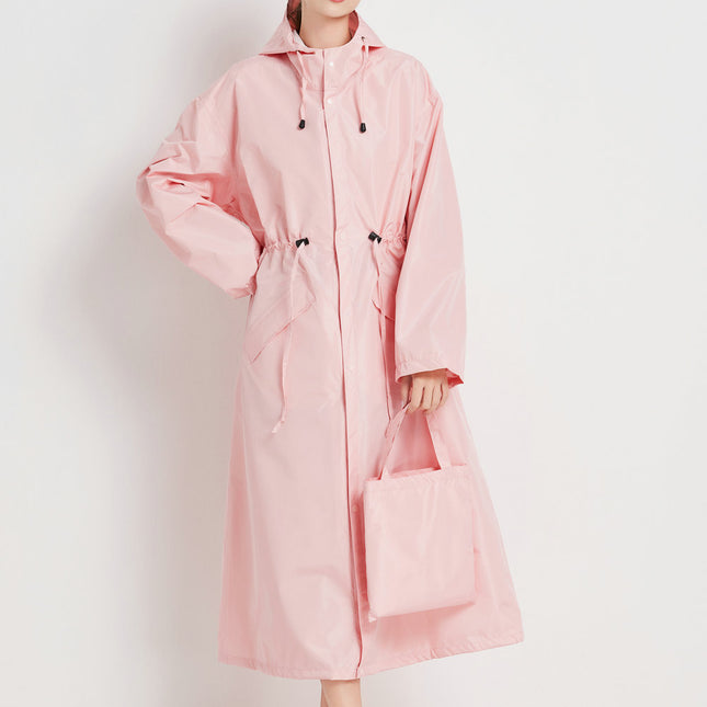 Size M Pink Women's Chic Lightweight Waterproof Raincoat - Long Hooded Packable Rain Jacket with Pouch.