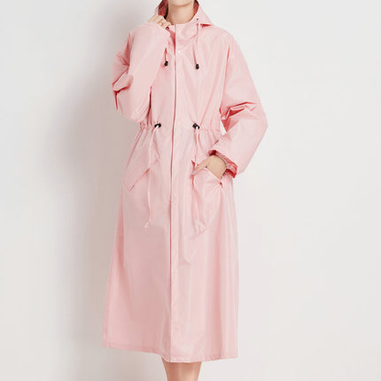 Size L Pink Women's Chic Lightweight Waterproof Raincoat - Long Hooded Packable Rain Jacket with Pouch.