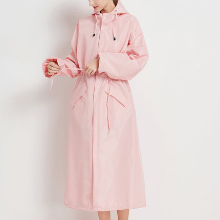 Size L Pink Women's Chic Lightweight Waterproof Raincoat - Long Hooded Packable Rain Jacket with Pouch.