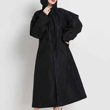 Size XL Black Women's Chic Lightweight Waterproof Raincoat - Long Hooded Packable Rain Jacket with Pouch.