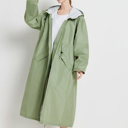 Size L Green Women's Chic Lightweight Waterproof Raincoat - Long Hooded Packable Rain Jacket with Pouch.