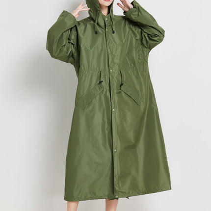 Size L Green Women's Chic Lightweight Waterproof Raincoat - Long Hooded Packable Rain Jacket with Pouch.