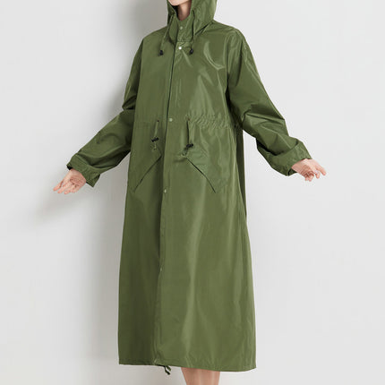 Size L Green Women's Chic Lightweight Waterproof Raincoat - Long Hooded Packable Rain Jacket with Pouch.