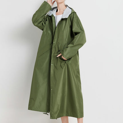 Size L Green Women's Chic Lightweight Waterproof Raincoat - Long Hooded Packable Rain Jacket with Pouch.