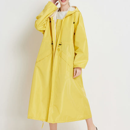Size M Yellow Women's Chic Lightweight Waterproof Raincoat - Long Hooded Packable Rain Jacket with Pouch.