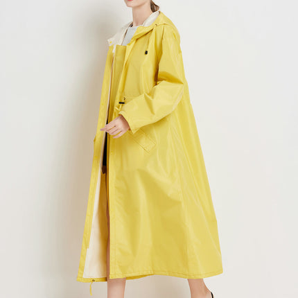 Size M Yellow Women's Chic Lightweight Waterproof Raincoat - Long Hooded Packable Rain Jacket with Pouch.