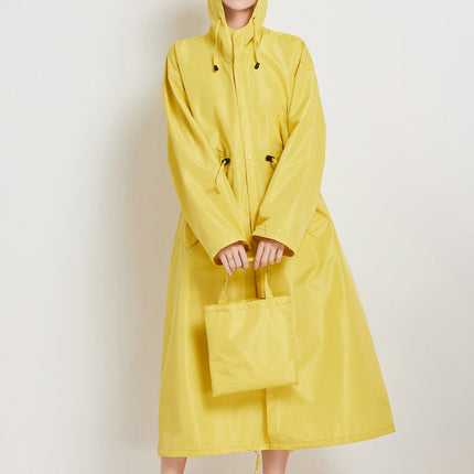 Size L Yellow Women's Chic Lightweight Waterproof Raincoat - Long Hooded Packable Rain Jacket with Pouch.