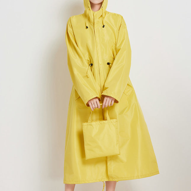 Size L Yellow Women's Chic Lightweight Waterproof Raincoat - Long Hooded Packable Rain Jacket with Pouch.