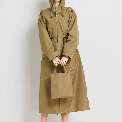 Size M Brown Women's Chic Lightweight Waterproof Raincoat - Long Hooded Packable Rain Jacket with Pouch.