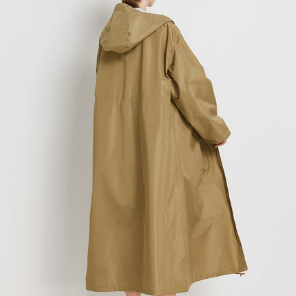 Size M Brown Women's Chic Lightweight Waterproof Raincoat - Long Hooded Packable Rain Jacket with Pouch.