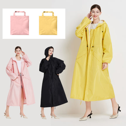 Size M Brown Women's Chic Lightweight Waterproof Raincoat - Long Hooded Packable Rain Jacket with Pouch.