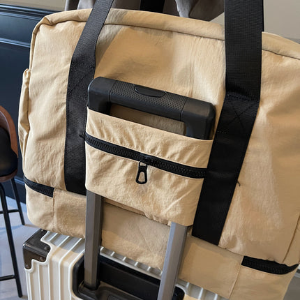 Black Large Capacity Travel Bag with Wet/Dry Separation - Canvas + Polyester, Lightweight Handbag for Short Trips and Fitness, Fits on Luggage.