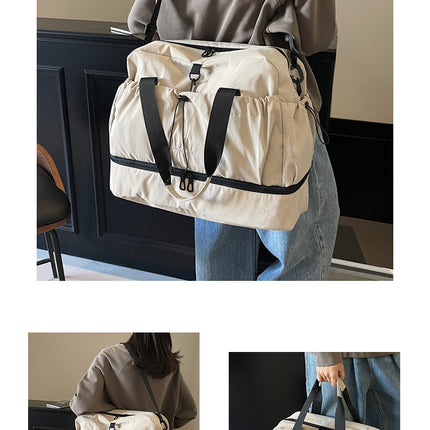 Grey and Black Large Capacity Travel Bag with Wet/Dry Separation - Canvas + Polyester, Lightweight Handbag for Short Trips and Fitness, Fits on Luggage.