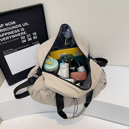 Grey and Black Large Capacity Travel Bag with Wet/Dry Separation - Canvas + Polyester, Lightweight Handbag for Short Trips and Fitness, Fits on Luggage.