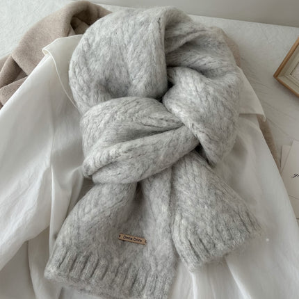 Light Grey Alpaca Wool Blend Solid Color Knitted Scarf for Women Winter New Style Student High Quality Couple Woolen Neck Warmer.