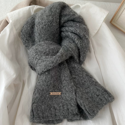 Dark Grey Alpaca Wool Blend Solid Color Knitted Scarf for Women Winter New Style Student High Quality Couple Woolen Neck Warmer.