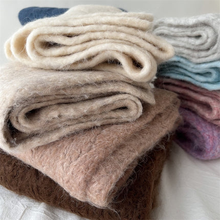 Dark Grey Alpaca Wool Blend Solid Color Knitted Scarf for Women Winter New Style Student High Quality Couple Woolen Neck Warmer.