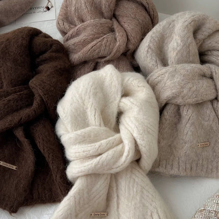 Dark Grey Alpaca Wool Blend Solid Color Knitted Scarf for Women Winter New Style Student High Quality Couple Woolen Neck Warmer.