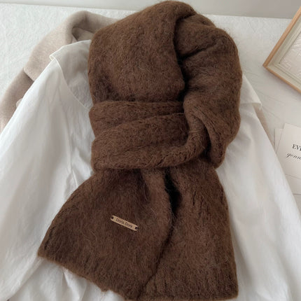 Brown Alpaca Wool Blend Solid Color Knitted Scarf for Women Winter New Style Student High Quality Couple Woolen Neck Warmer.
