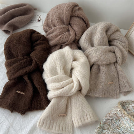 Blue Alpaca Wool Blend Solid Color Knitted Scarf for Women Winter New Style Student High Quality Couple Woolen Neck Warmer.