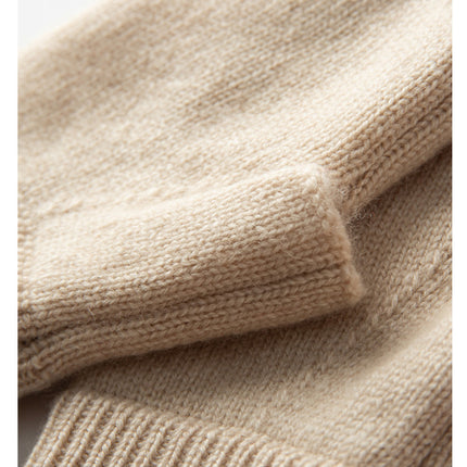 Beige Color Block Cashmere Fingerless Gloves for Women Autumn Winter Outdoor Cold Protection Warm Knitted Gloves.