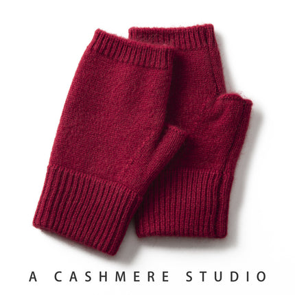Red Color Block Cashmere Fingerless Gloves for Women Autumn Winter Outdoor Cold Protection Warm Knitted Gloves.